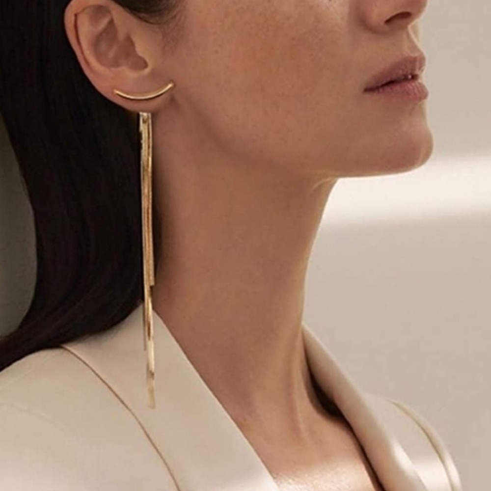 Gold Chain Fringe Earrings Long Drop Tassel Linear Earrings Boho minimalist💖